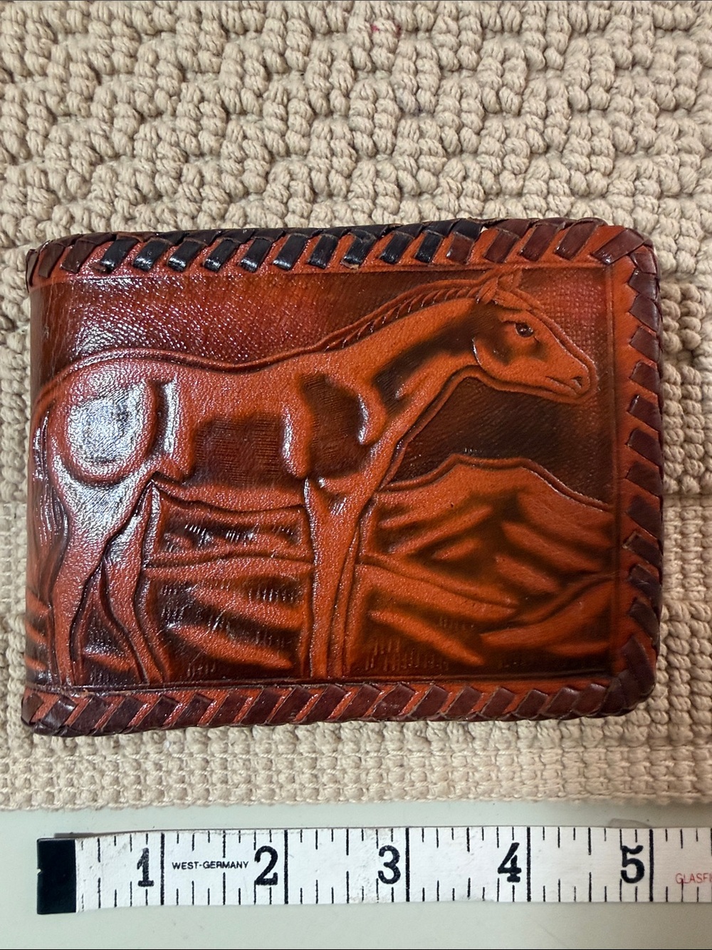 Vintage Western Tooled Leather Horse & Covered Wagon Wallet